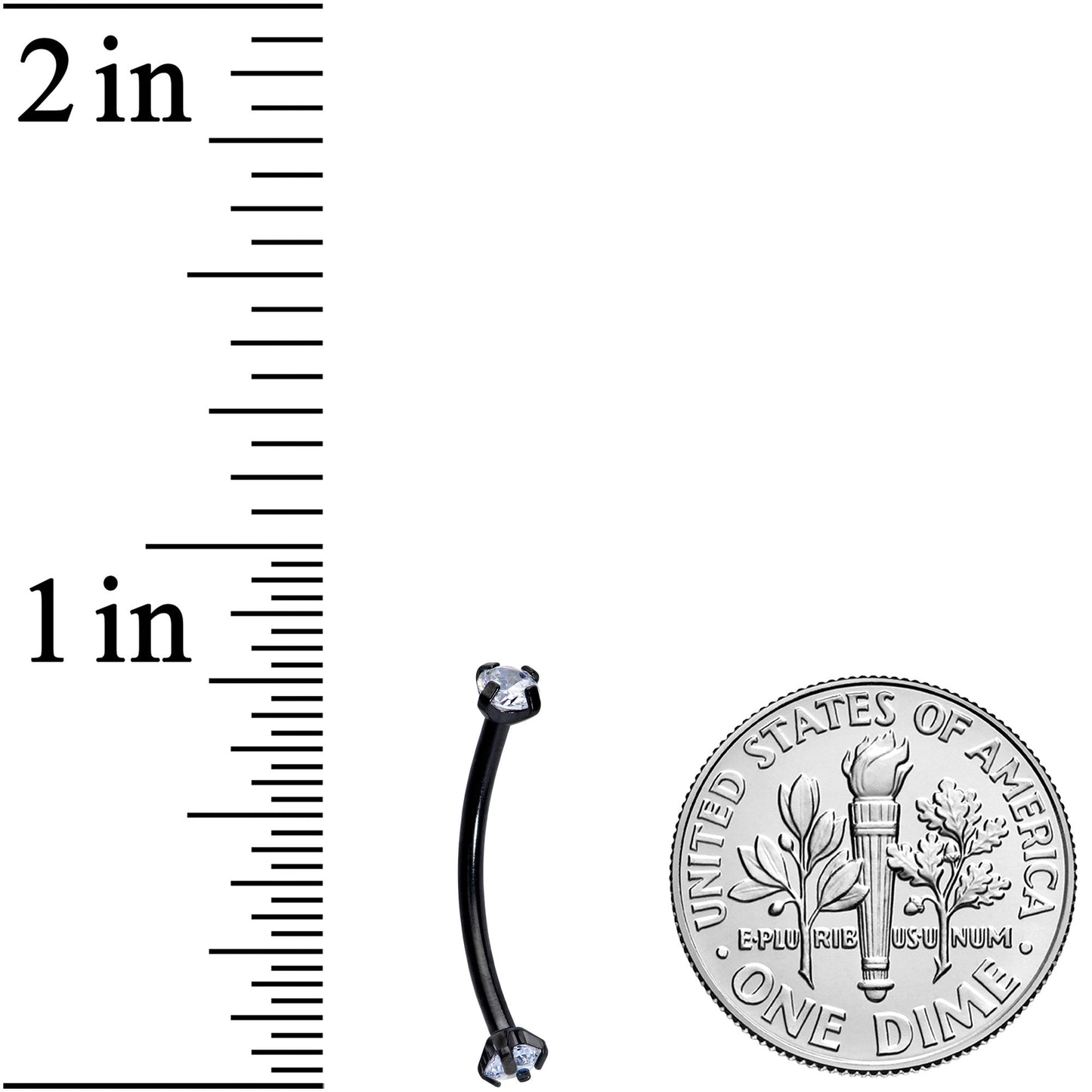 16G 9/16 Clear CZ Gem End Black Curved Barbell