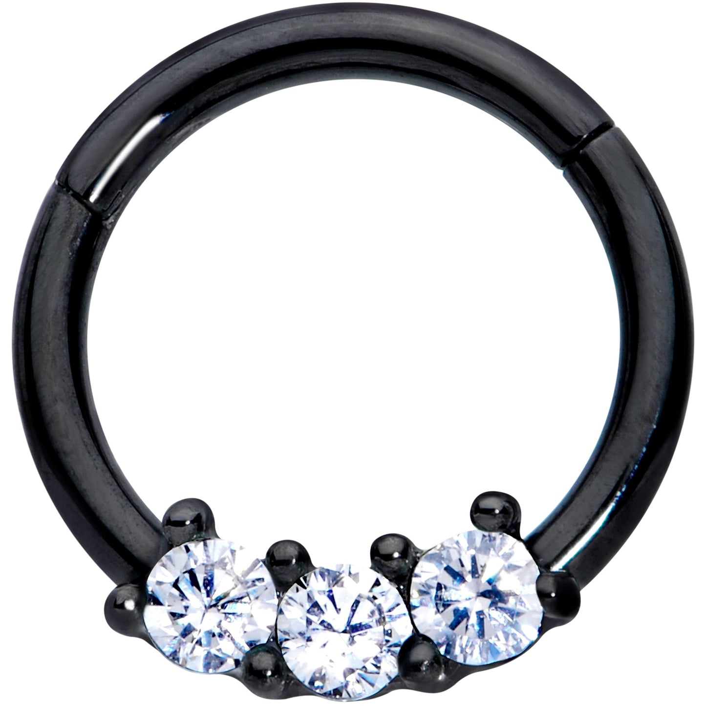 16G 5/16 Clear CZ Gem Black Trio Hinged Segment Ring