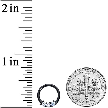 16G 5/16 Clear CZ Gem Black Trio Hinged Segment Ring