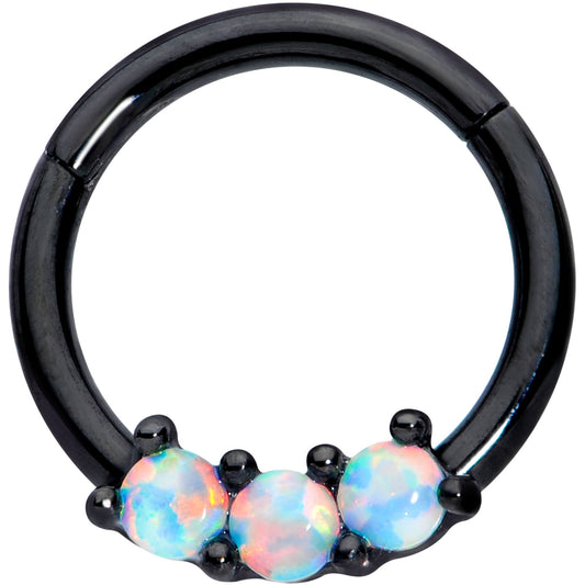 16G 5/16 White Synthetic Opal Black Trio Hinged Segment Ring