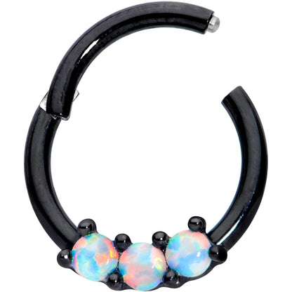 16G 5/16 White Synthetic Opal Black Trio Hinged Segment Ring