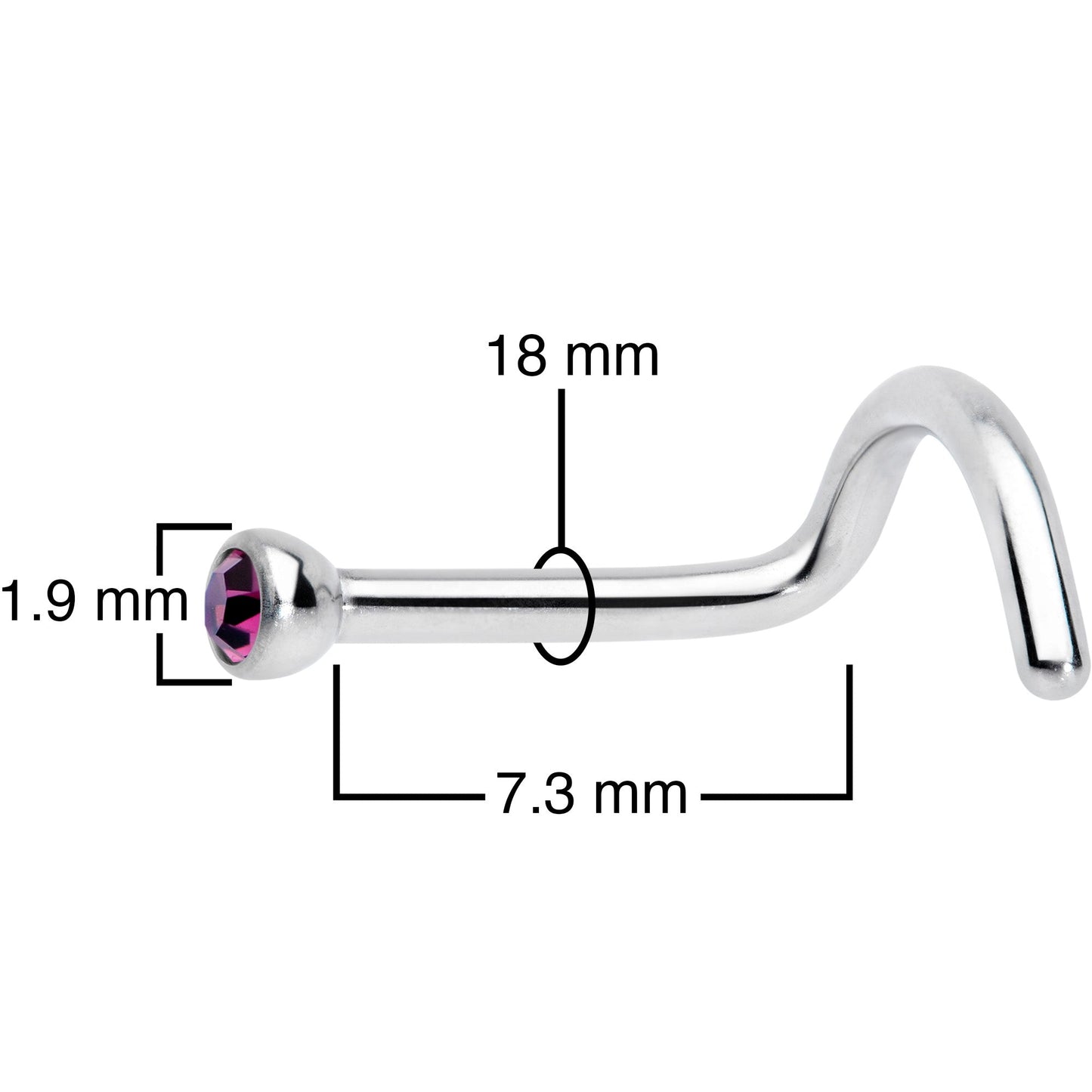 18G Purple 2mm Grade 23 Titanium Press Fit Left Nose Ring Screw