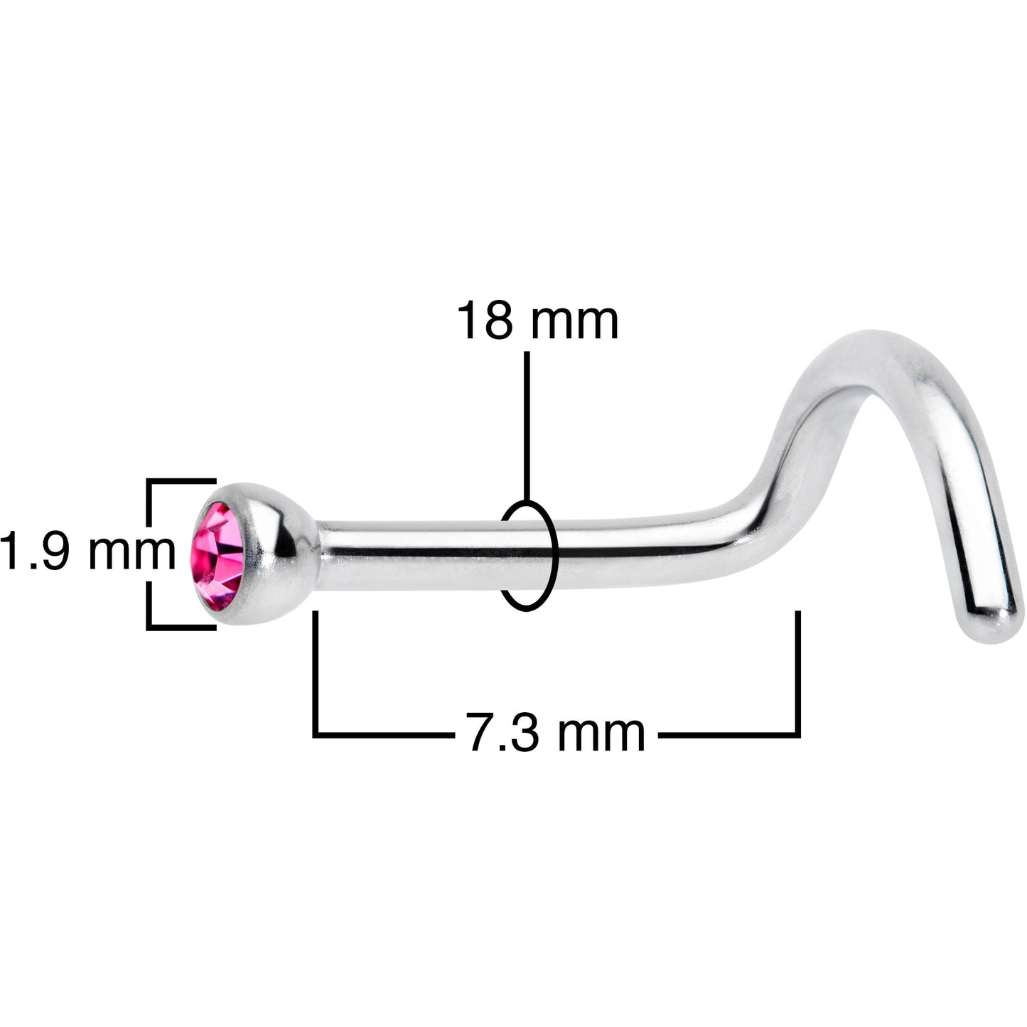 18G Pink 2mm Grade 23 Titanium Press Fit Left Nose Ring Screw