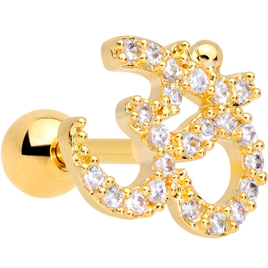 16G 1/4 Clear CZ Gem Gold Tone Amazing Om Cartilage Tragus