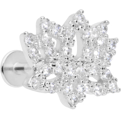 16G 5/16 Clear CZ Gem Lotus Flower Labret Monroe Tragus