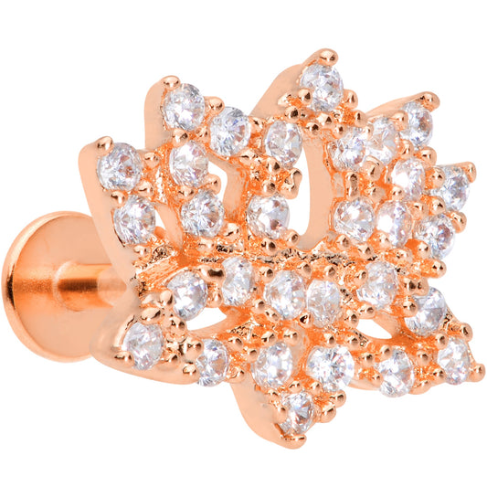 16G 5/16 Clear CZ Gem Rose Gold Tone Lotus Flower Labret Monroe