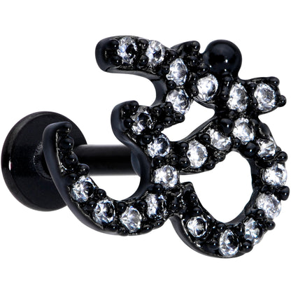 16G 5/16 Clear CZ Gem Black Amazing Om Labret Monroe Tragus