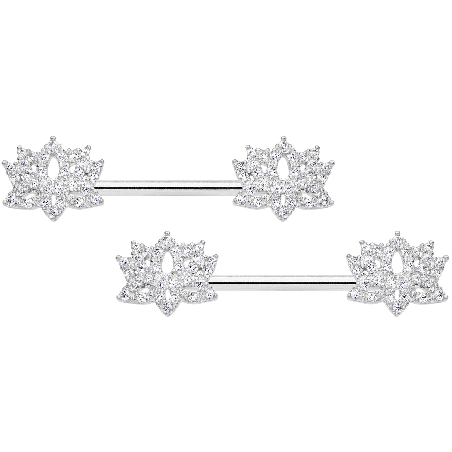 14G 9/16 Clear CZ Gem Lotus Flower Nipple Ring Set