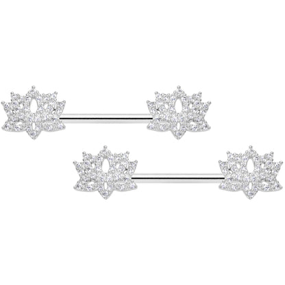14G 9/16 Clear CZ Gem Lotus Flower Nipple Ring Set