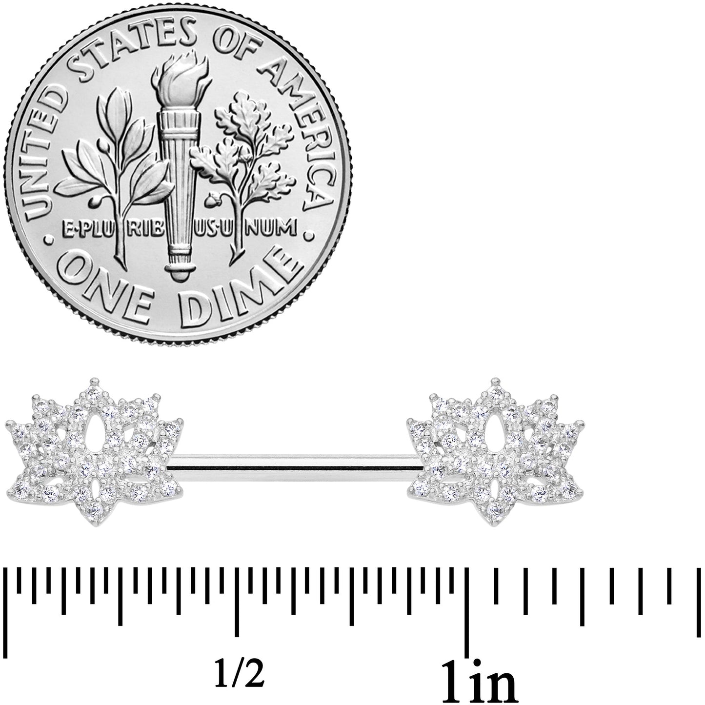 14G 9/16 Clear CZ Gem Lotus Flower Nipple Ring Set