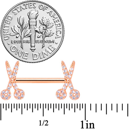 14G 1/2 Clear CZ Gem Rose Gold Tone Scissors Nipple Ring Set