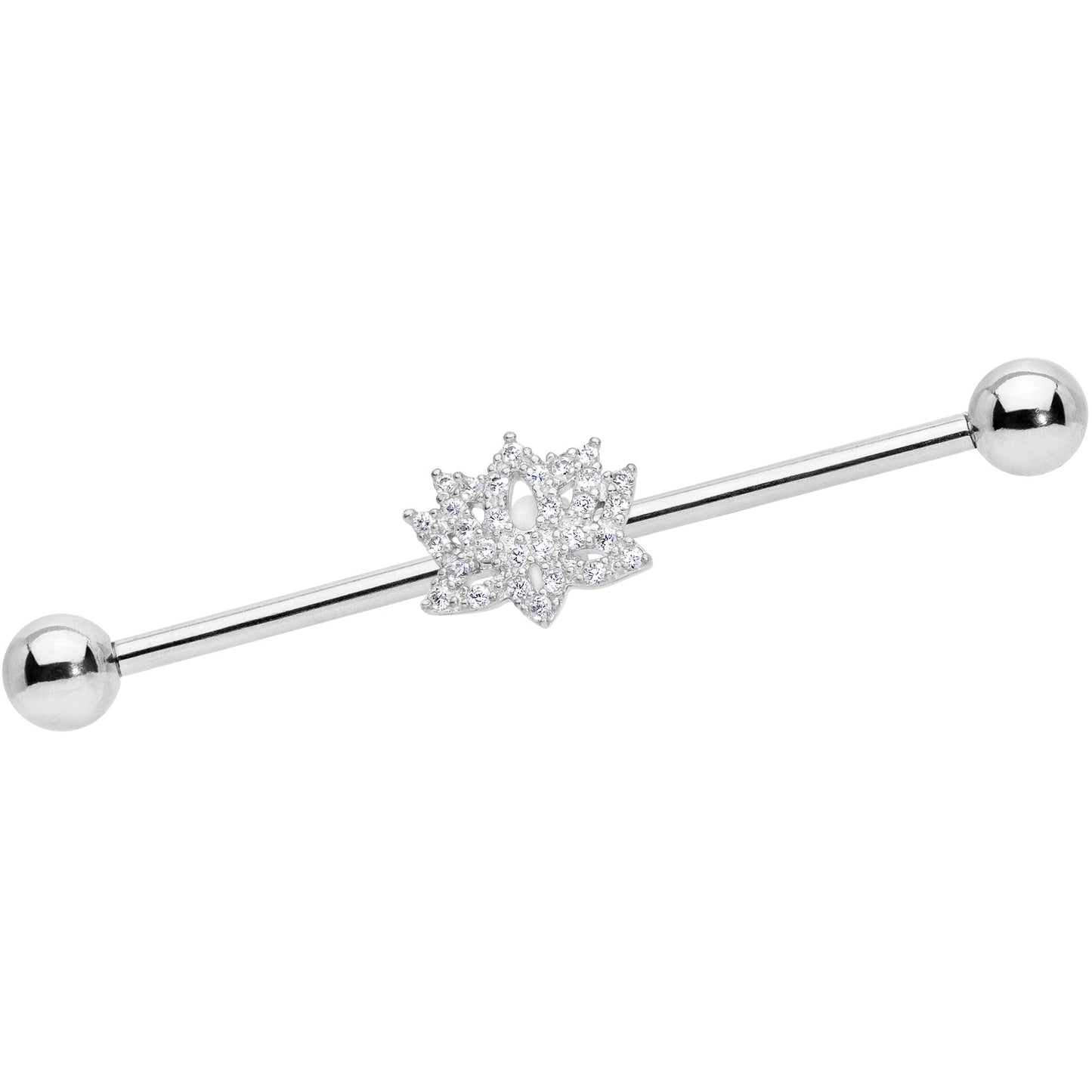 14G Clear CZ Gem Lotus Flower Industrial Barbell 38mm