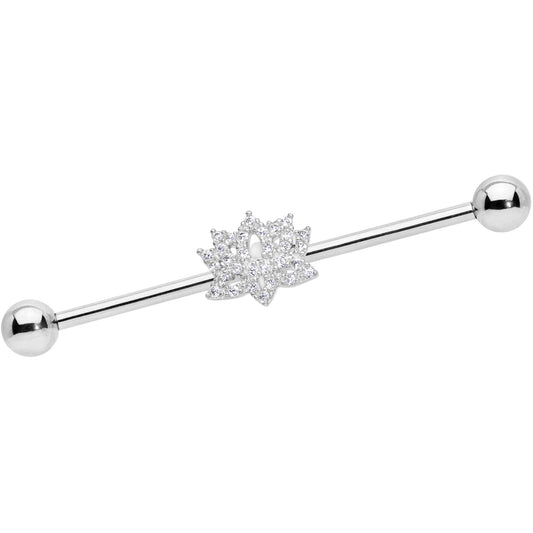 14G Clear CZ Gem Lotus Flower Industrial Barbell 38mm