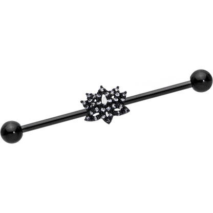 14G Clear CZ Gem Black Lotus Flower Industrial Barbell 38mm