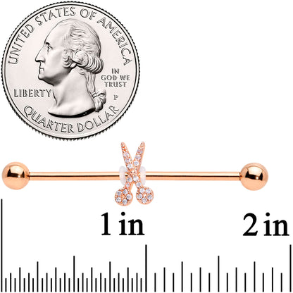 14G Clear CZ Gem Rose Gold Tone Scissors Industrial Barbell 38mm
