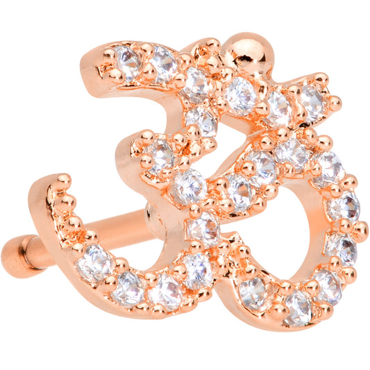 20G 1/4 Clear CZ Gem Rose Gold Tone Amazing Om Nose Bone