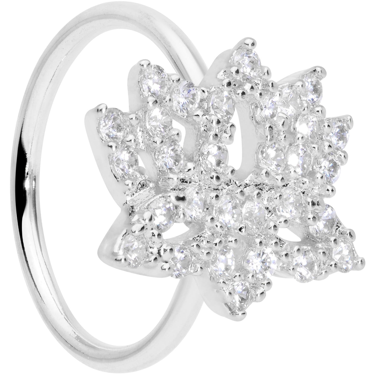 18G 3/8 Clear CZ Gem Lotus Flower Nose Hoop