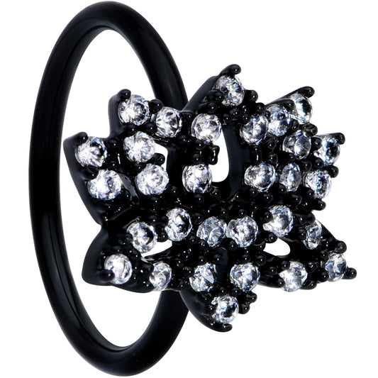 18G 3/8 Clear CZ Gem Black Lotus Flower Nose Hoop
