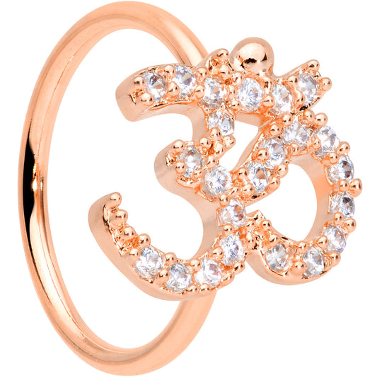 18G 3/8 Clear CZ Gem Rose Gold Tone Amazing Om Nose Hoop