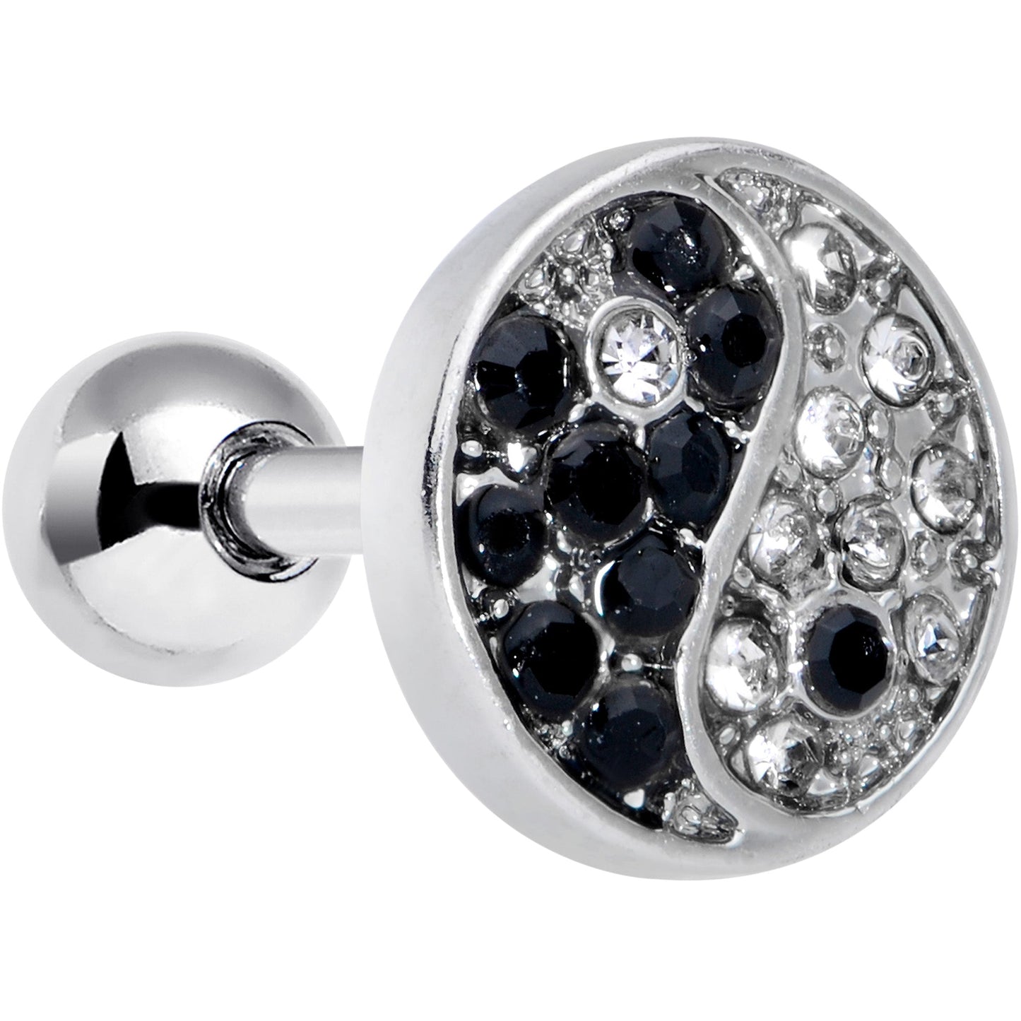 16G 1/4 Clear Black Gem Yin Yang Cartilage Tragus