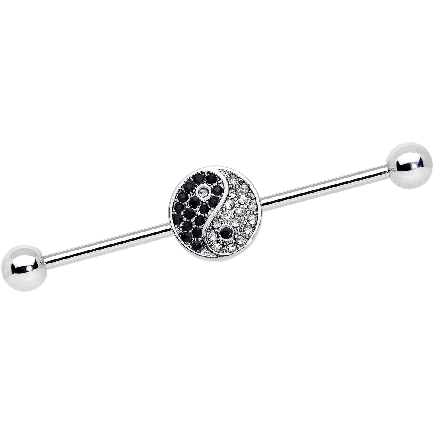 14G Clear Black Gem Yin Yang Industrial Barbell 38mm