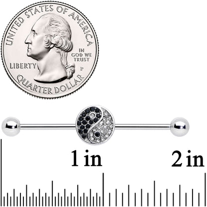 14G Clear Black Gem Yin Yang Industrial Barbell 38mm