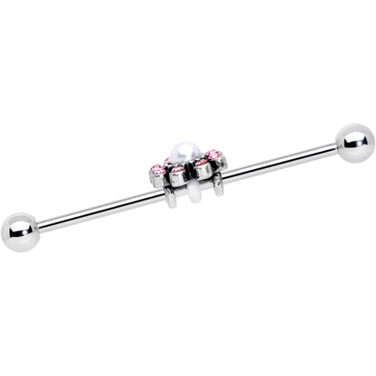 14G Pink Gem Pearlescent Flower Industrial Barbell 38mm