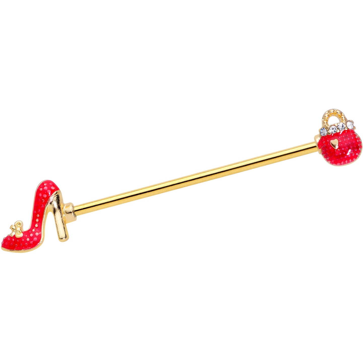 14G Clear Gem Gold Tone Purse High Heel Industrial Barbell 38mm