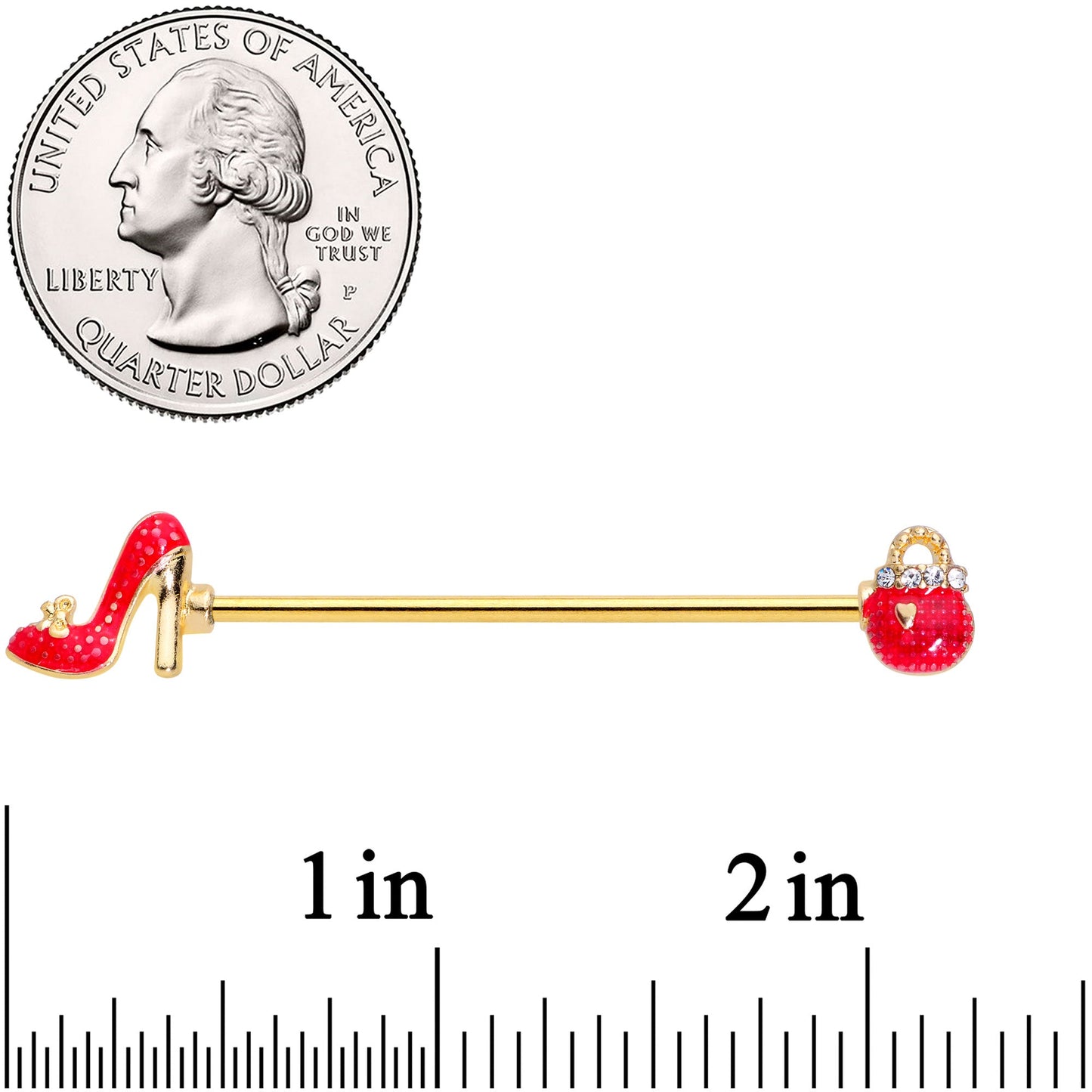 14G Clear Gem Gold Tone Purse High Heel Industrial Barbell 38mm