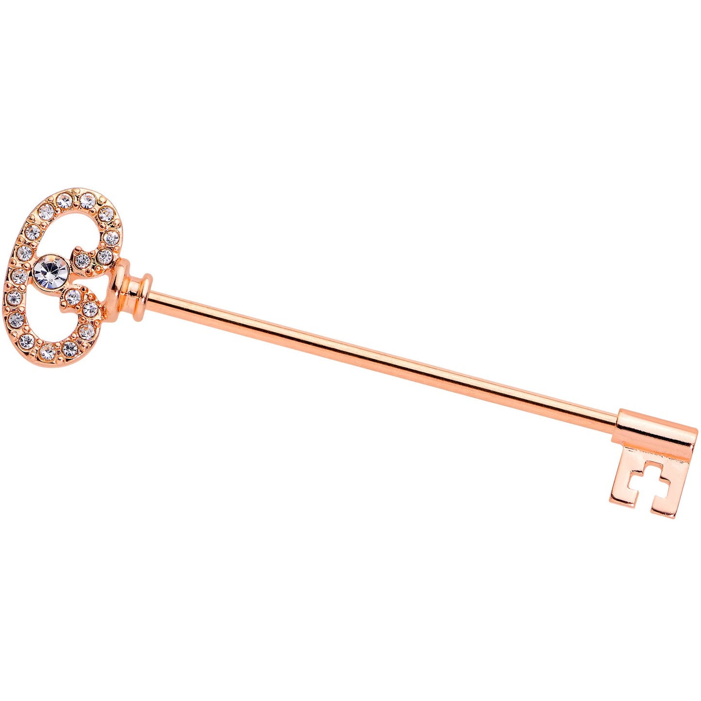 14G Clear CZ Gem Rose Gold Hue Love Key Industrial Barbell 38mm