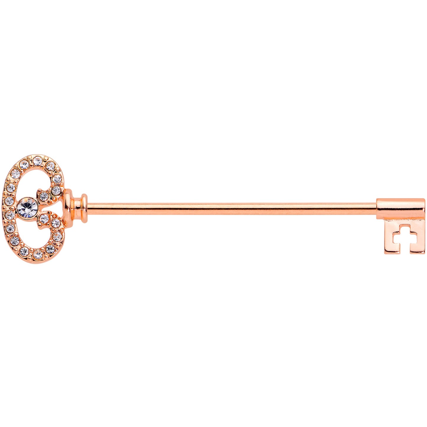 14G Clear CZ Gem Rose Gold Hue Love Key Industrial Barbell 38mm
