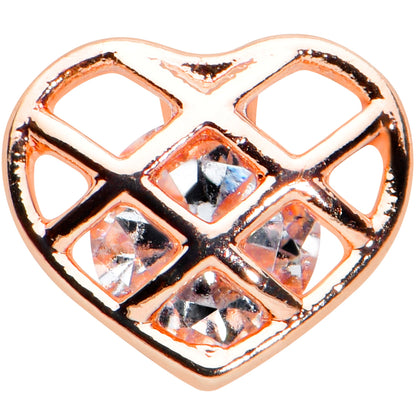 16G 5/16 Clear CZ Gem Rose Gold Tone Cage Heart Labret Tragus