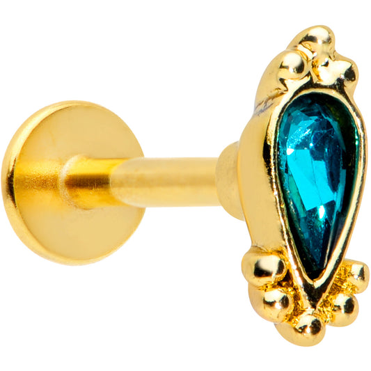 16G 5/16 Green Gem Gold Tone Teardrop Labret Monroe Tragus