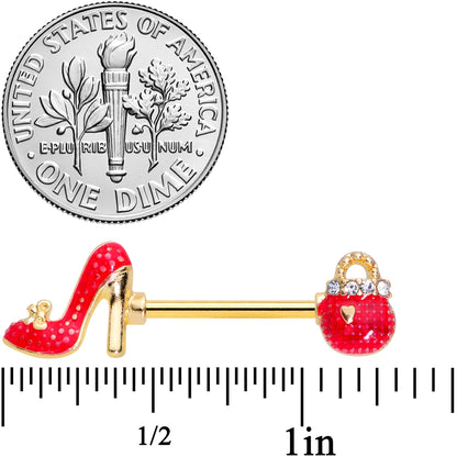 14G 5/8 Clear Gem Gold Tone Purse High Heel Nipple Ring Set