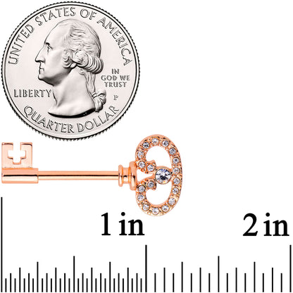 14G 9/16 Clear CZ Gem Rose Gold Tone Key Nipple Ring Set