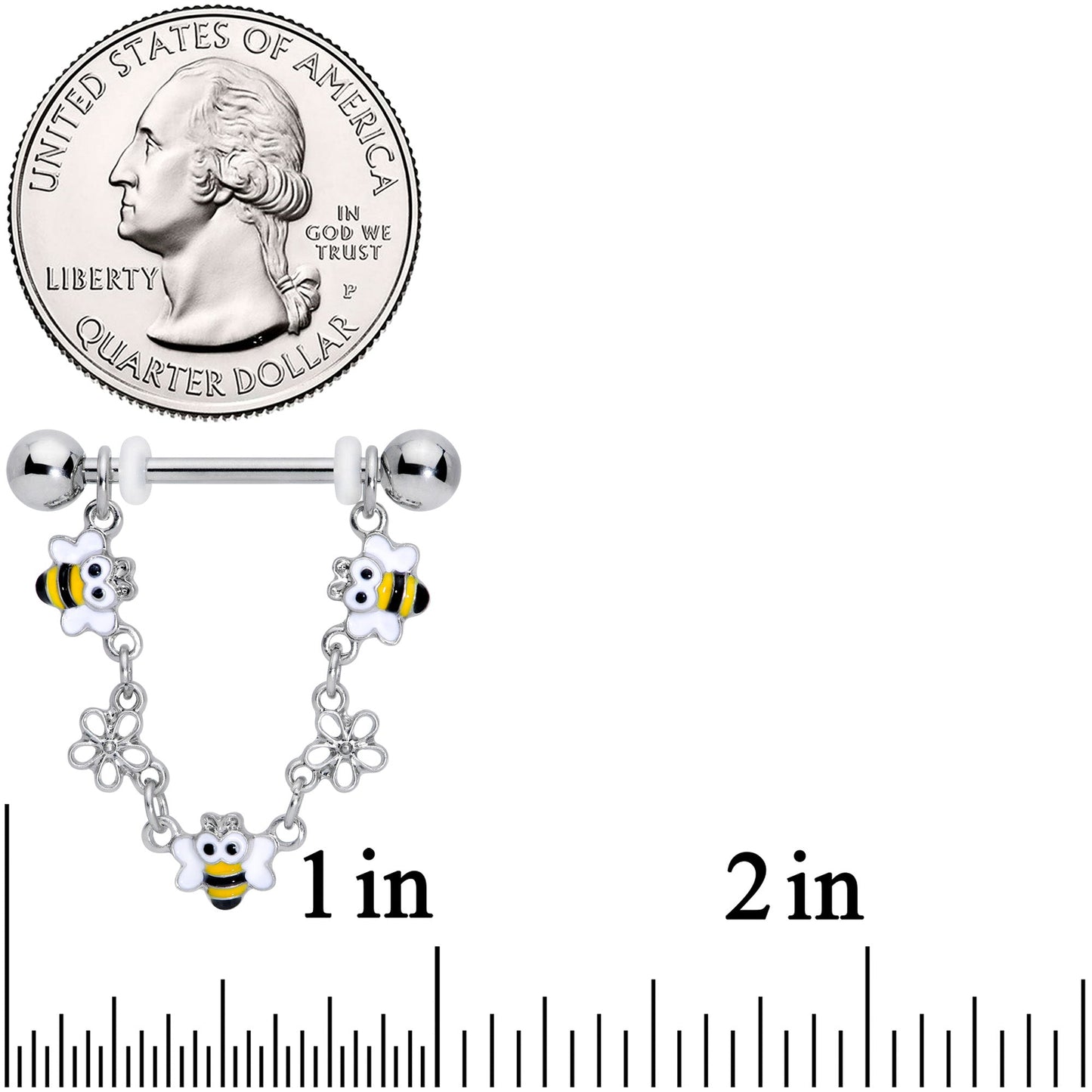 14G 5/8 Little Bees Flowers Dangle Barbell Nipple Ring Set