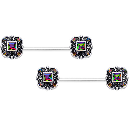 14G 9/16 Vitrail Gem Royal Seal Barbell Nipple Ring Set