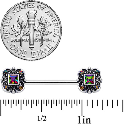 14G 9/16 Vitrail Gem Royal Seal Barbell Nipple Ring Set