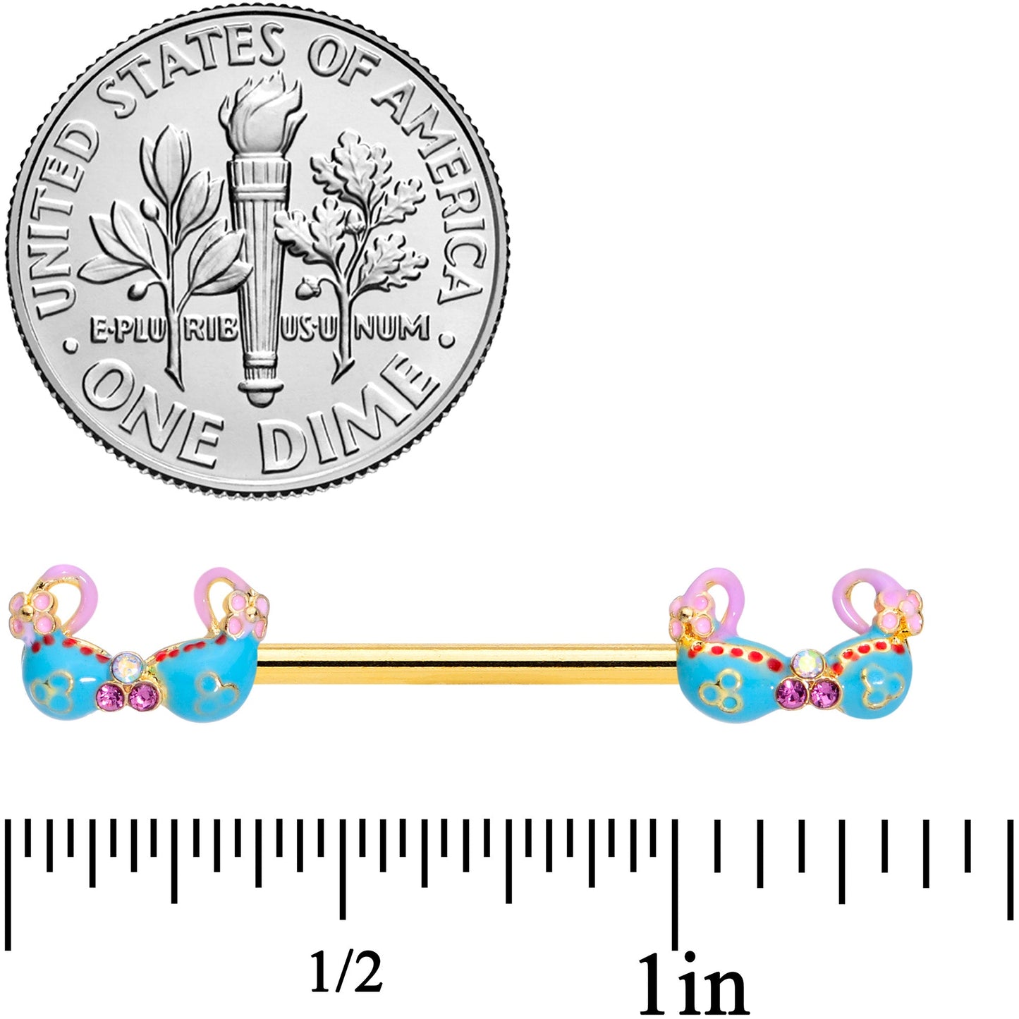 14G 5/8 Pink Gem Gold Tone Bikini Top Barbell Nipple Ring Set