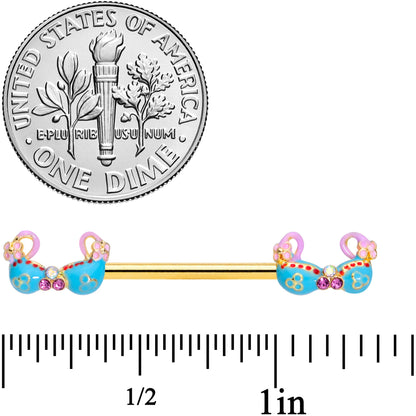 14G 5/8 Pink Gem Gold Tone Bikini Top Barbell Nipple Ring Set