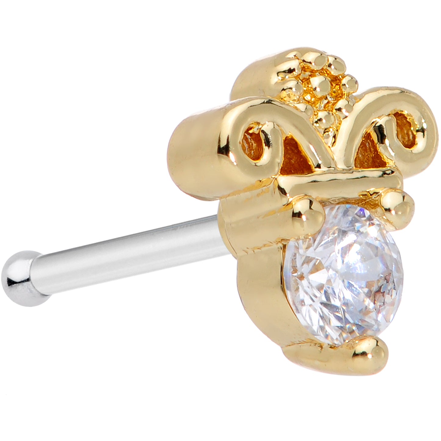 20G 5/16 Clear CZ Gem Gold Tone Insignia Nose Bone