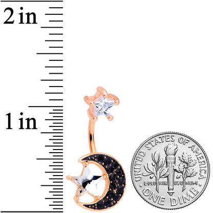 Clear CZ Gem Rose Gold Tone Black Moon Double Mount Belly Ring
