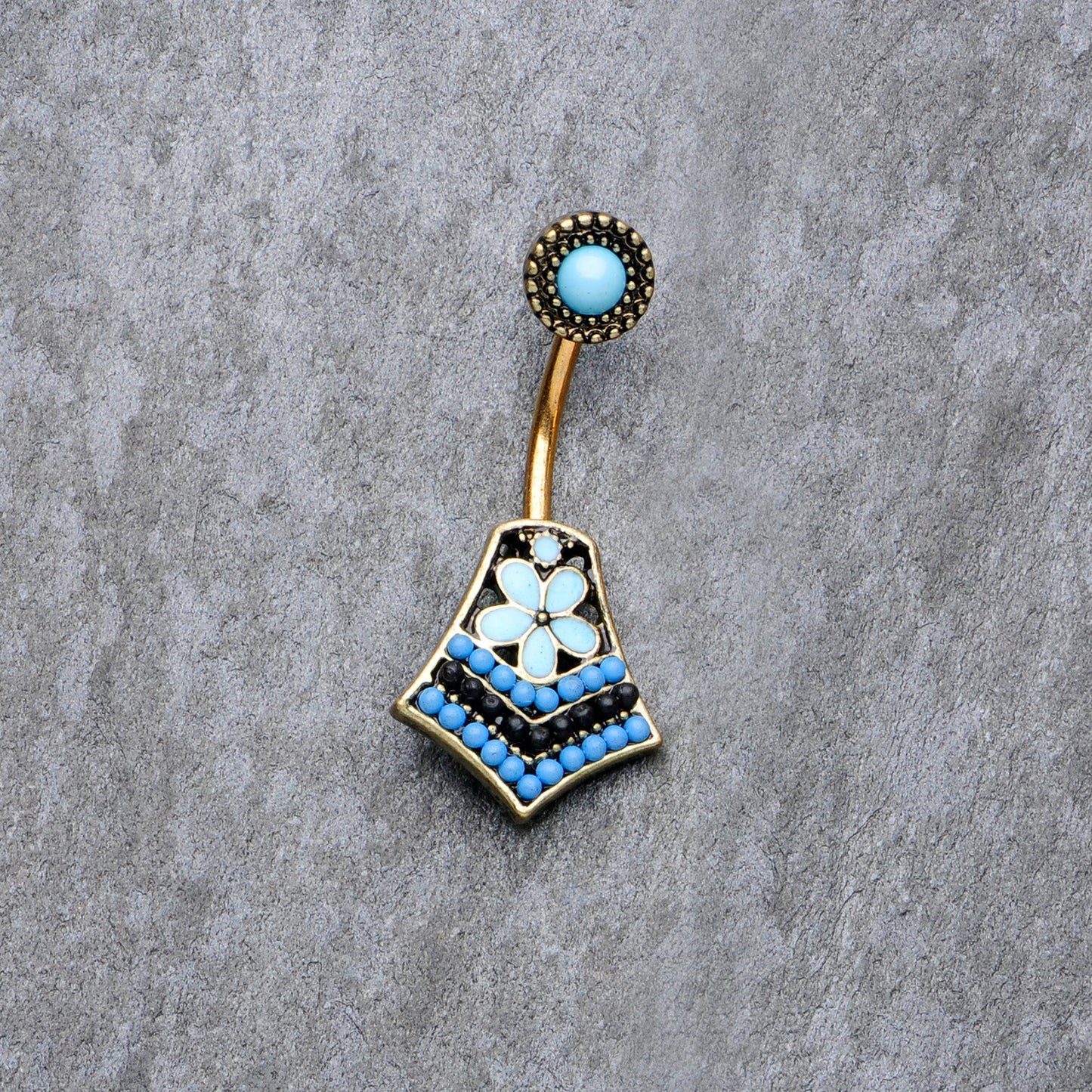 Gold Tone Shades of Blue Geometric Double Mount Belly Ring