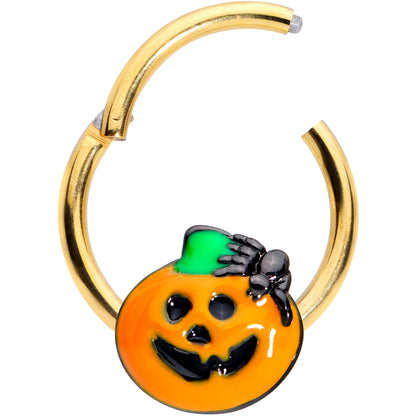 16G 3/8 Gold Tone Spider Pumpkin Halloween Hinged Segment Ring
