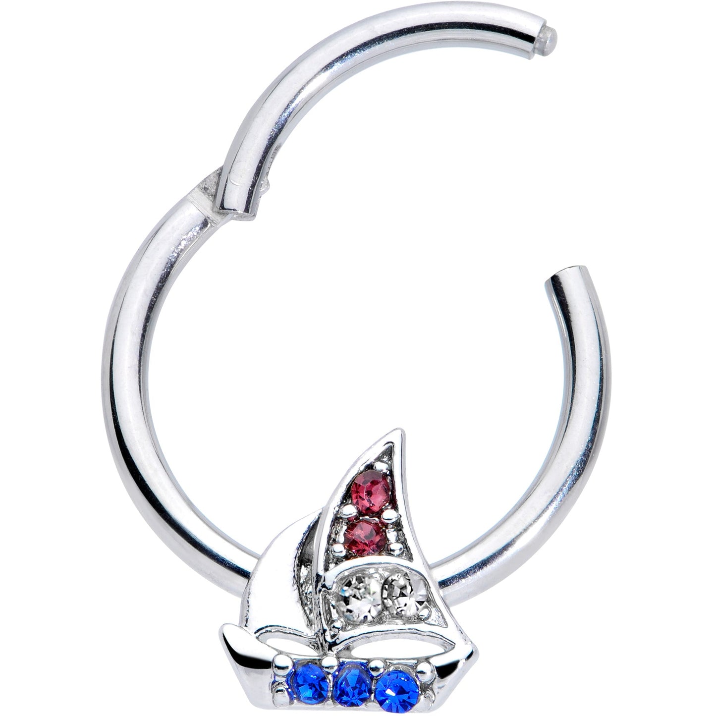 16G 3/8 Blue Purple Gem Sailboat Hinged Segment Ring