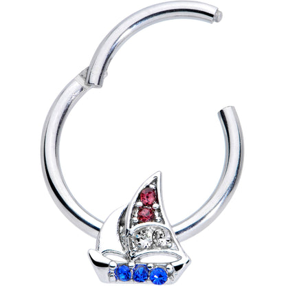 16G 3/8 Blue Purple Gem Sailboat Hinged Segment Ring