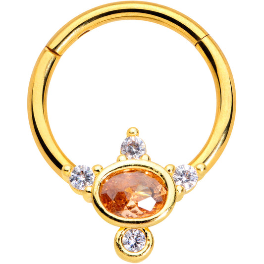 16G 3/8 Orange CZ Gem Gold Tone Elegant Oval Hinged Segment Ring