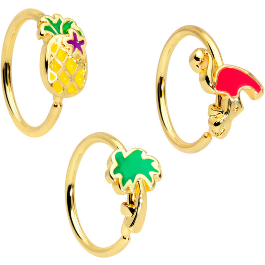 20G 5/16 Gold Tone Tropical Pineapple Nose Hoop Set of 3