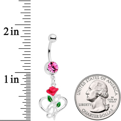 Pink Gem Heart Music Valentines Day Dangle Belly Ring