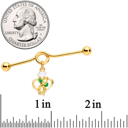 14G Gold Tone Heart Music Valentine Dangle Project Barbell 38mm